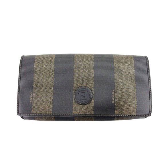 FENDI Long Wallet Pecan Beige PVC x Leather Authentic